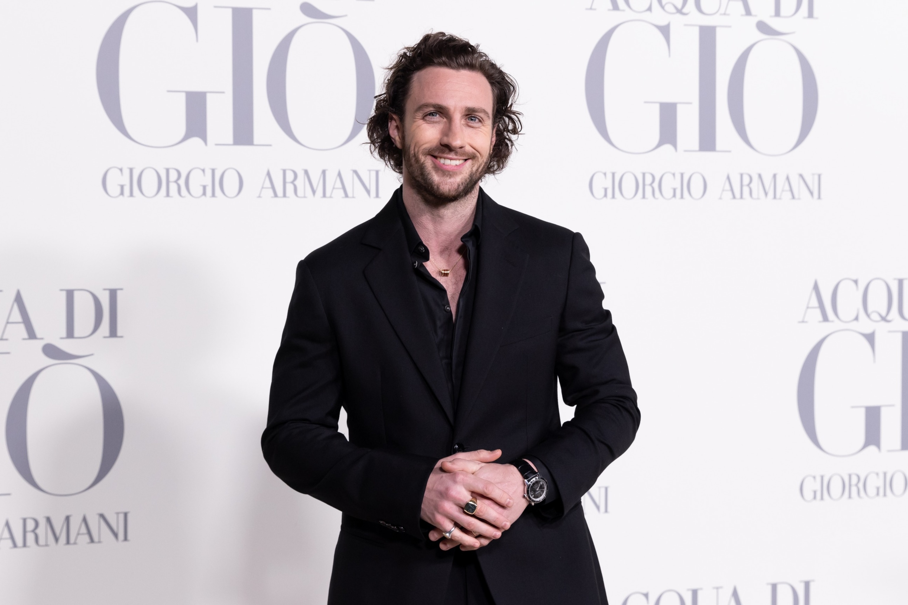 PHOTO: Aaron Taylor-Johnson attends the Madrid photocall for "GIO WATER" by Giorgio Armani in Madrid, Spain, March 07, 2024.