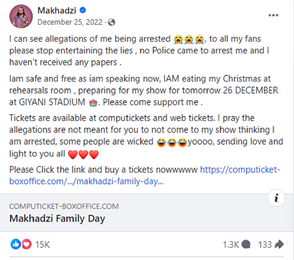 Makhadzi arrested