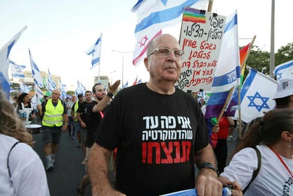 Moshe Ya'alon at a demonstration in Be'er Sheva against the coup d'état, last year