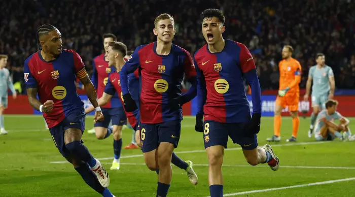 Pedri, Fermin Lopes and Rafinha celebrate (Reuters)