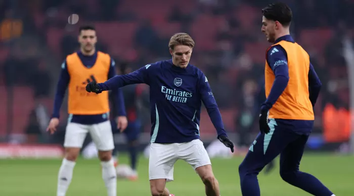 Martin Odgor and Declan Rice in the warm-up (Reuters)